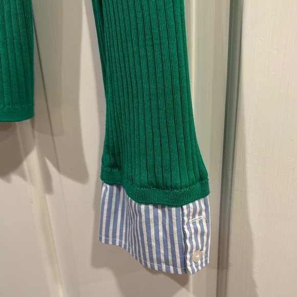 Maeve Green Ribbed Cardigan with Striped Collar - Picture 6 of 12